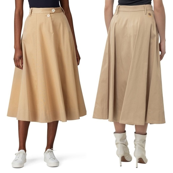 TOMMY HILFIGER Khaki Embroidered Crest Cotton Twill Pleated Chino Midi Skirt L - Picture 3 of 14